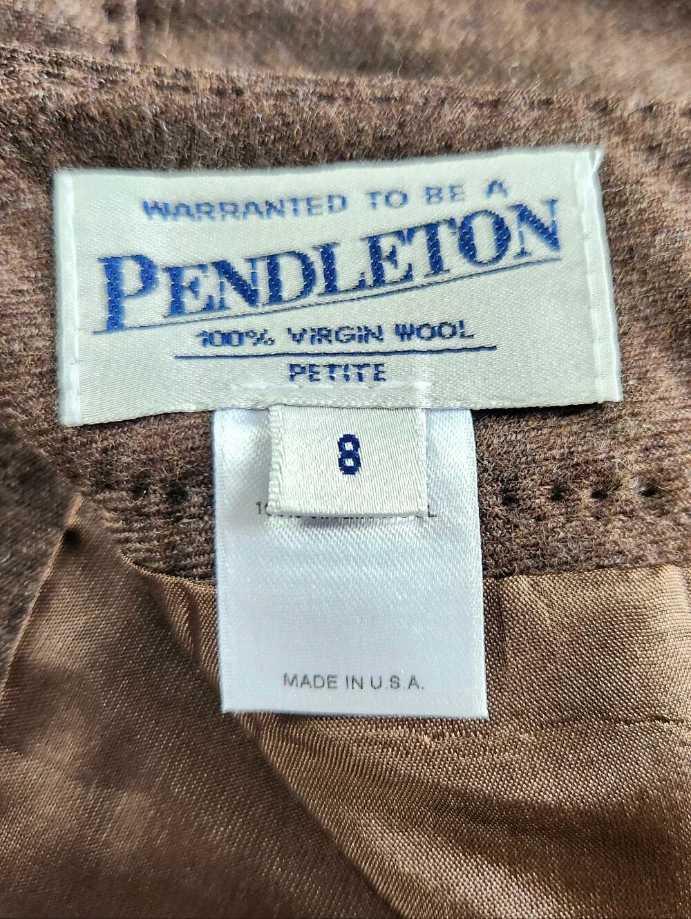 Vintage Pendleton Virgin Wool Knee Length Pencil Skirt Brown 8 USA Tweed Classic